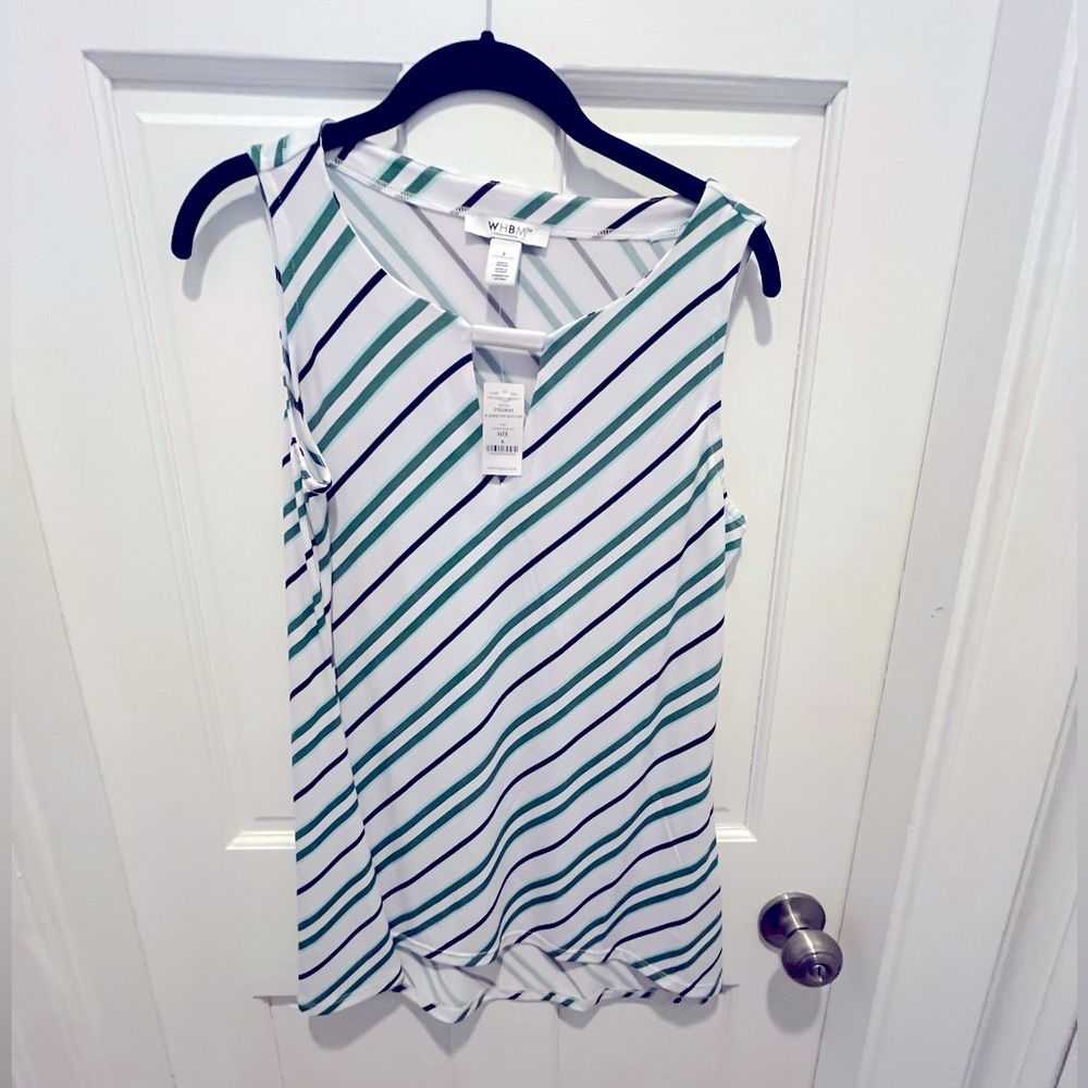 White House Black Market Striped Green and White Women's Top
